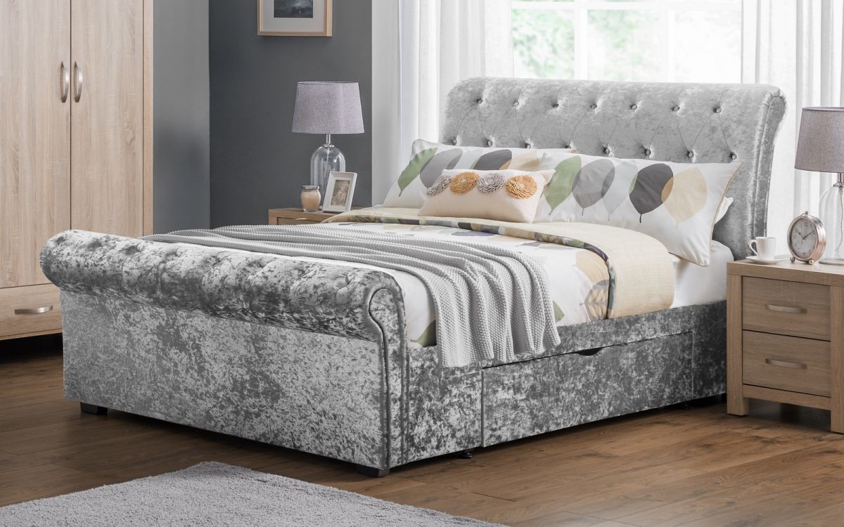 Verona 2 Drawer Storage 150cm King Size Bed - Silver Crush Julian Bowen