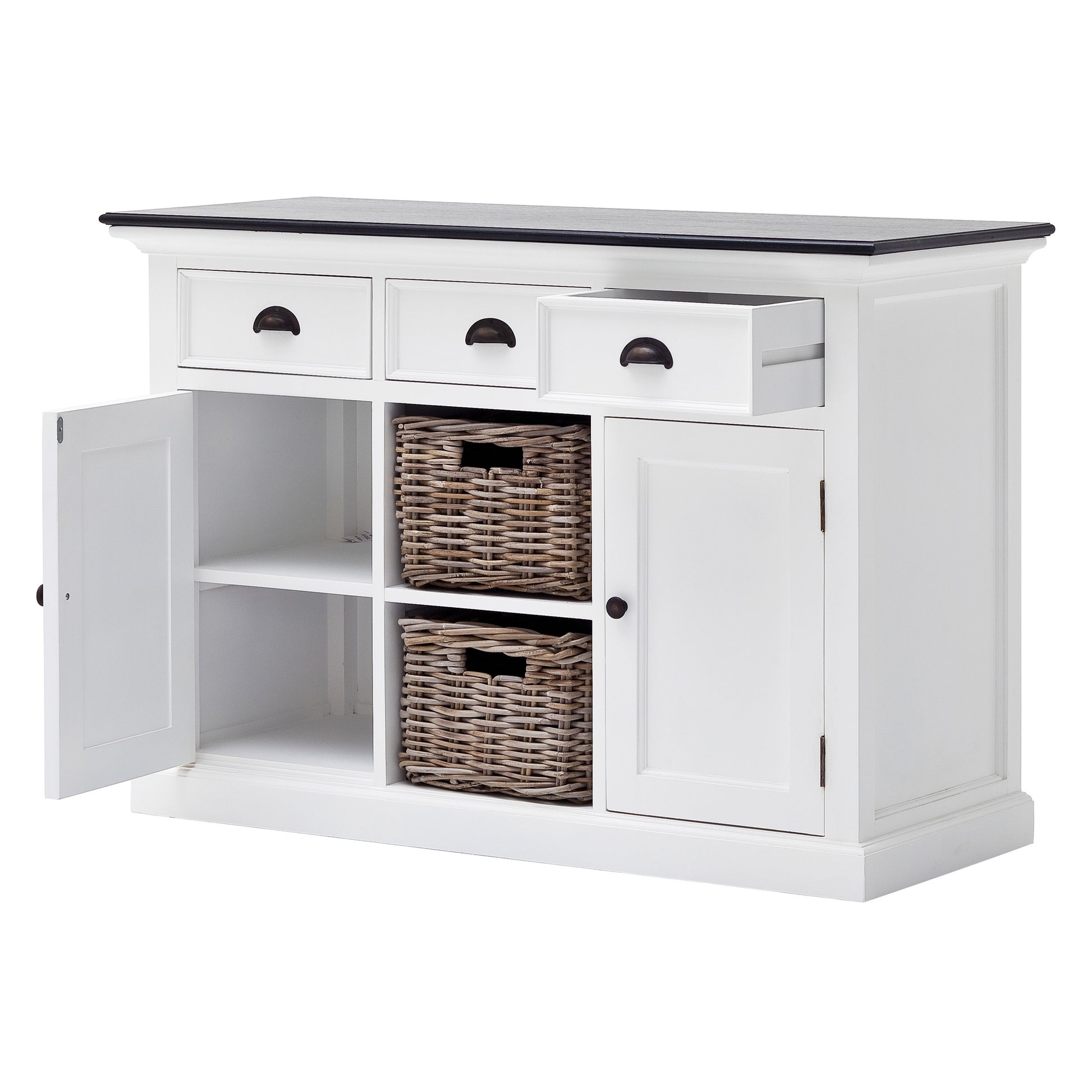 NovaSolo Halifax Contrast Classic White Buffet with 2 Baskets - Oakavia