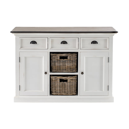 NovaSolo Halifax Accent White Distress Buffet with 2 Baskets - Oakavia