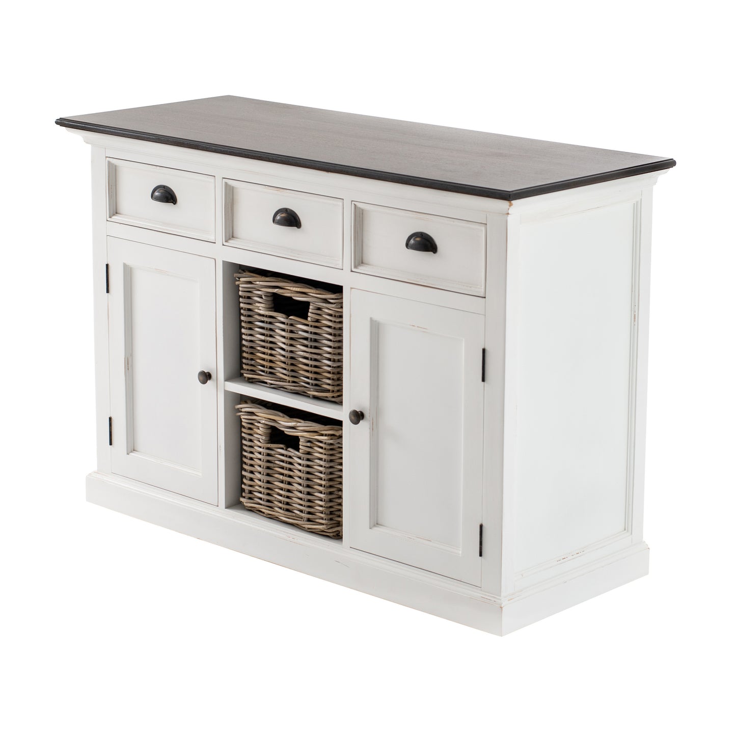 NovaSolo Halifax Accent White Distress Buffet with 2 Baskets - Oakavia