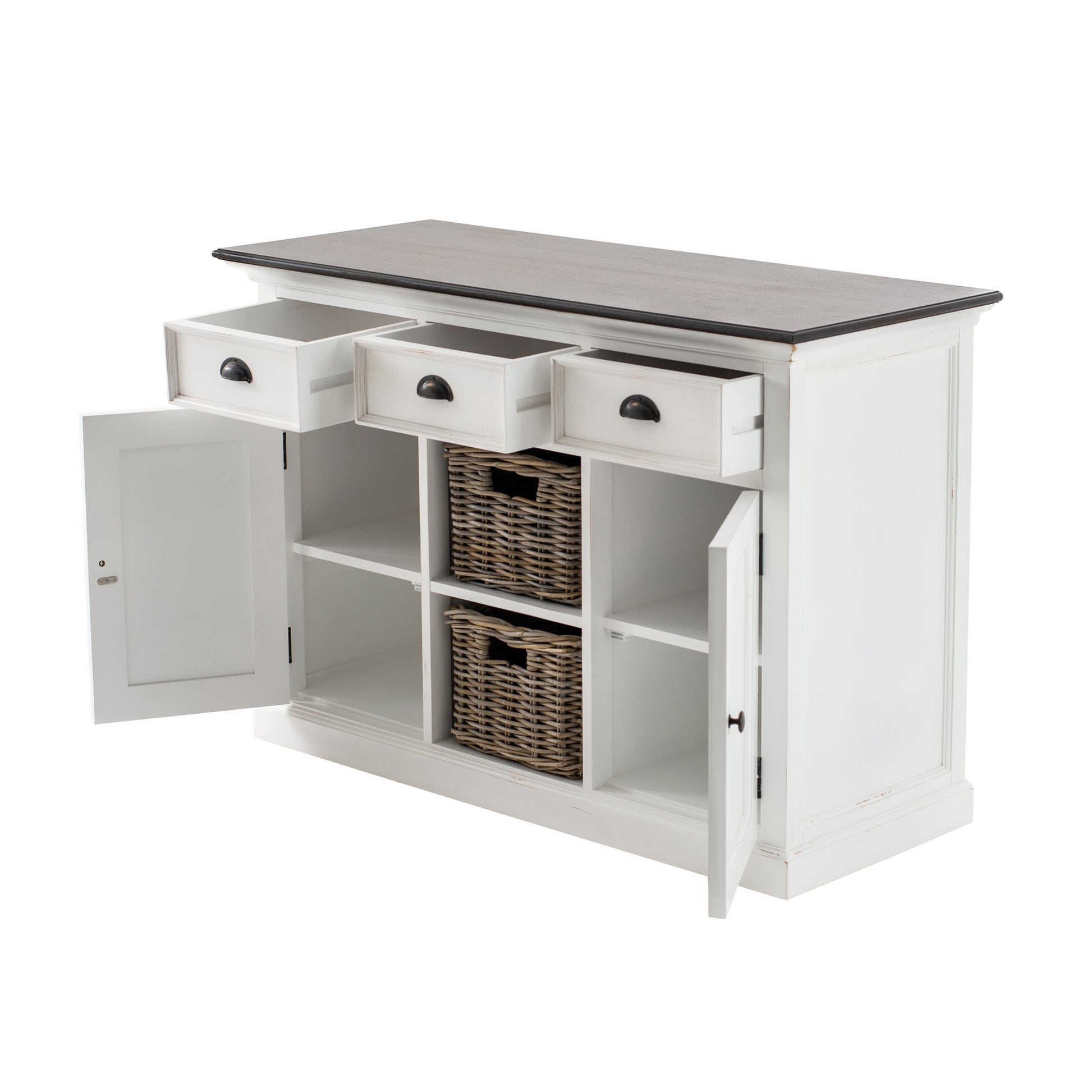 NovaSolo Halifax Accent White Distress Buffet with 2 Baskets - Oakavia