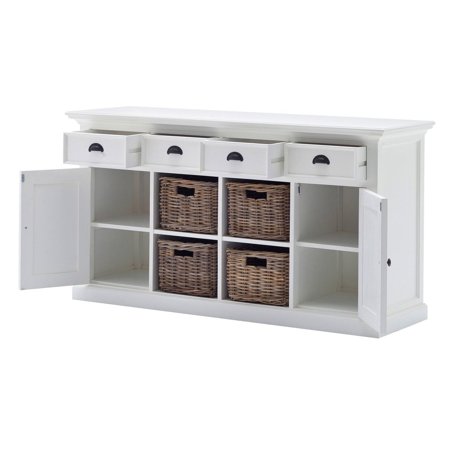 NovaSolo Halifax Classic White Buffet with 4 Baskets - Oakavia