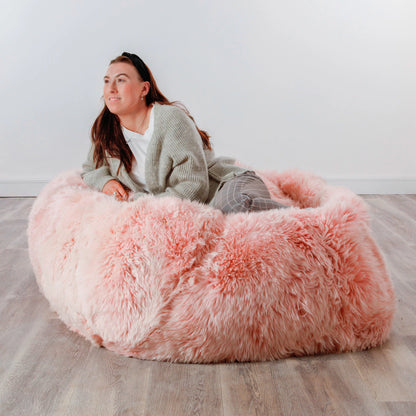 XXL Luxurious Blush Pink Sheepskin Beanbag - Oakavia