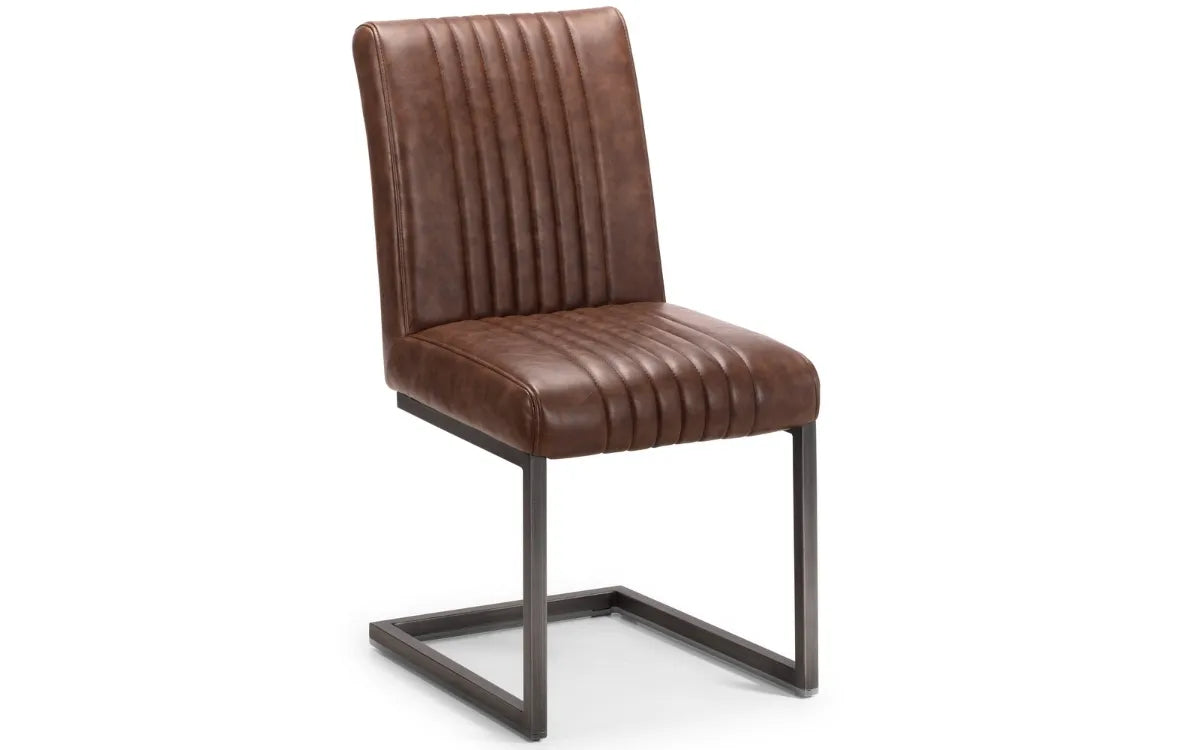 BROOKLYN DINING CHAIR - BROWN FAUX LEATHER & SQUARE GUNMETAL Julian Bowen