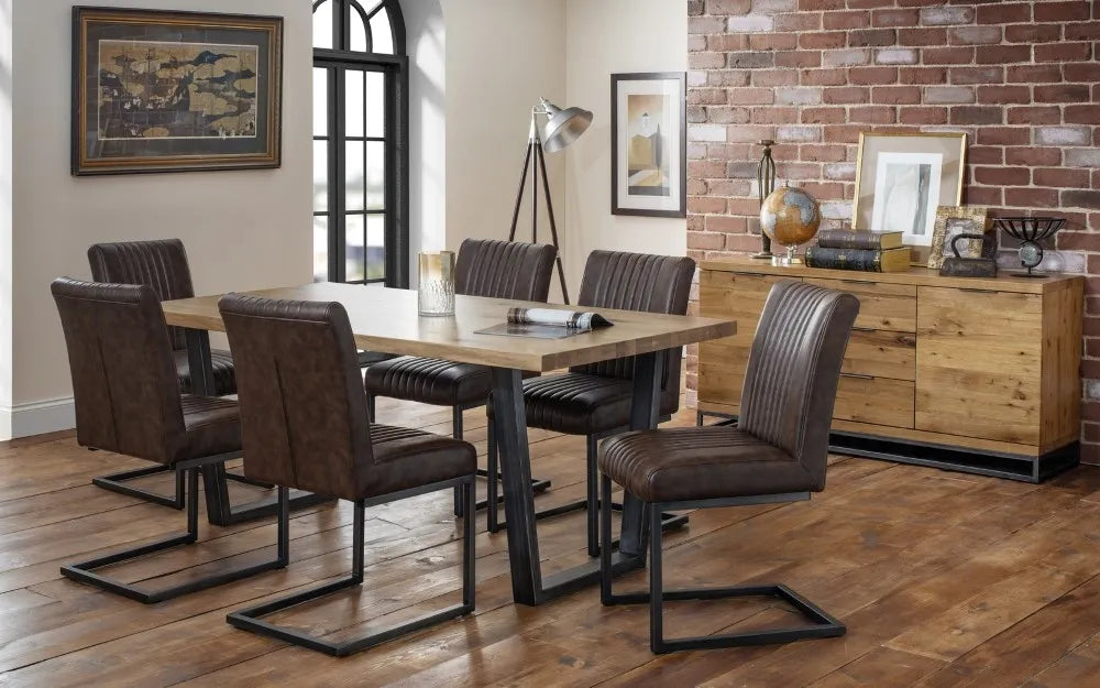 BROOKLYN DINING CHAIR - BROWN FAUX LEATHER & SQUARE GUNMETAL Julian Bowen