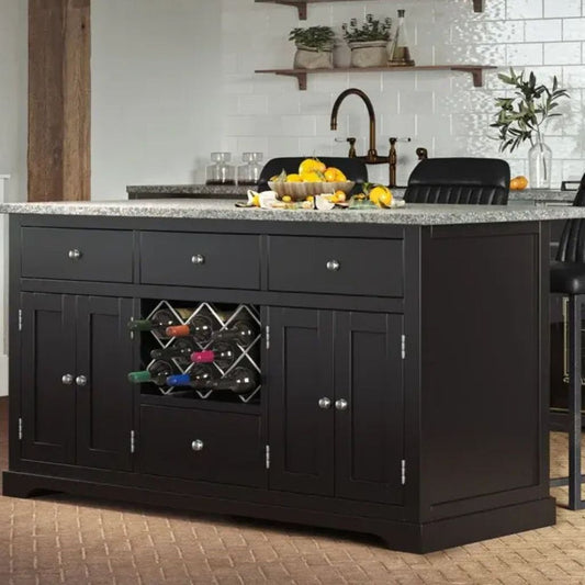 Black Kitchen island with grey granite worktop - oakavia