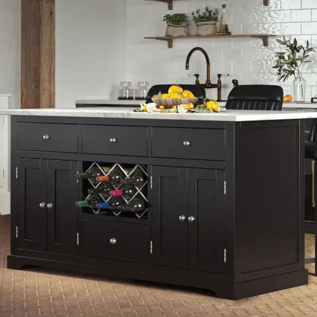 Black Kitchen island with white granite worktop - oakavia