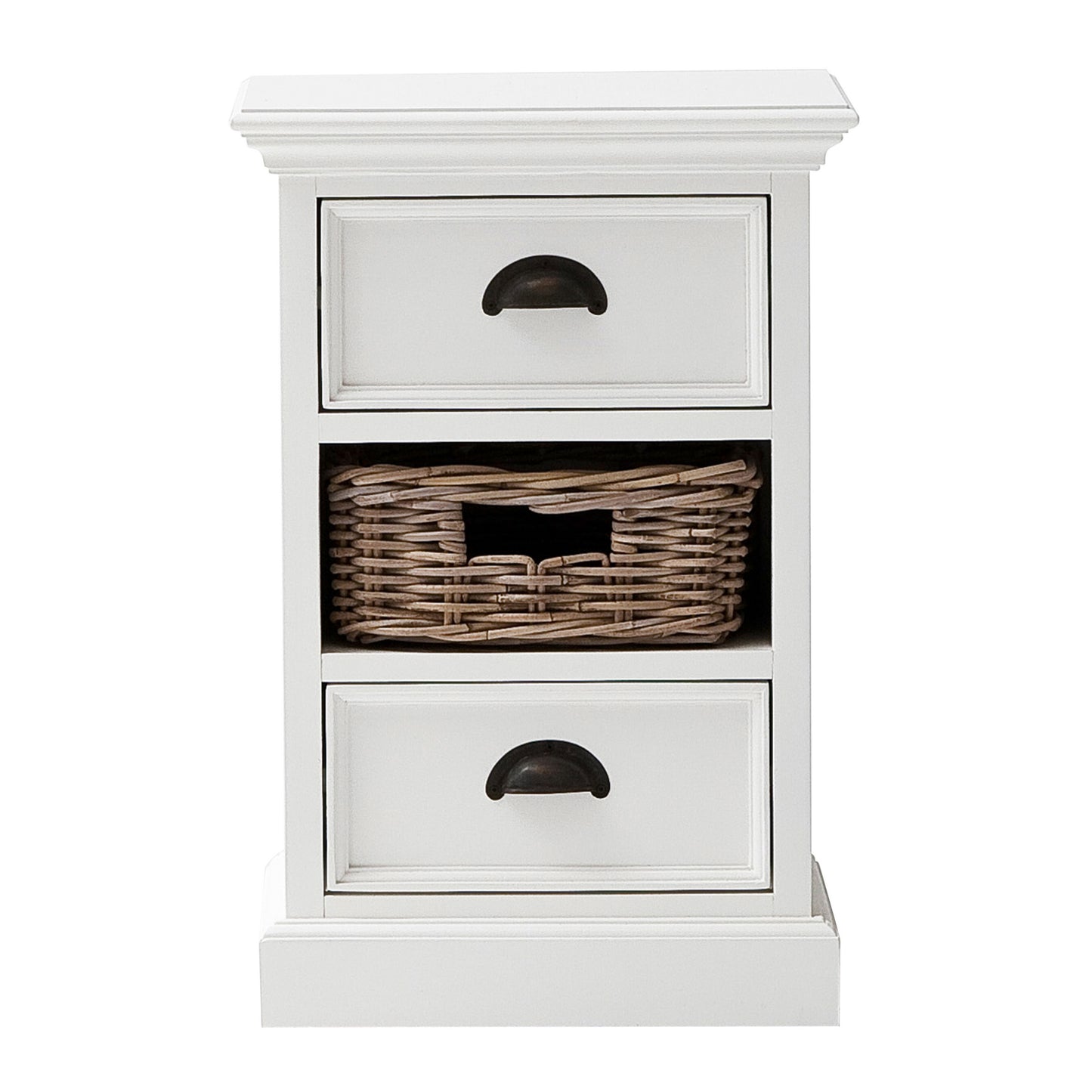 NovaSolo Halifax Classic White Finish Bedside Storage Unit with Basket - Oakavia