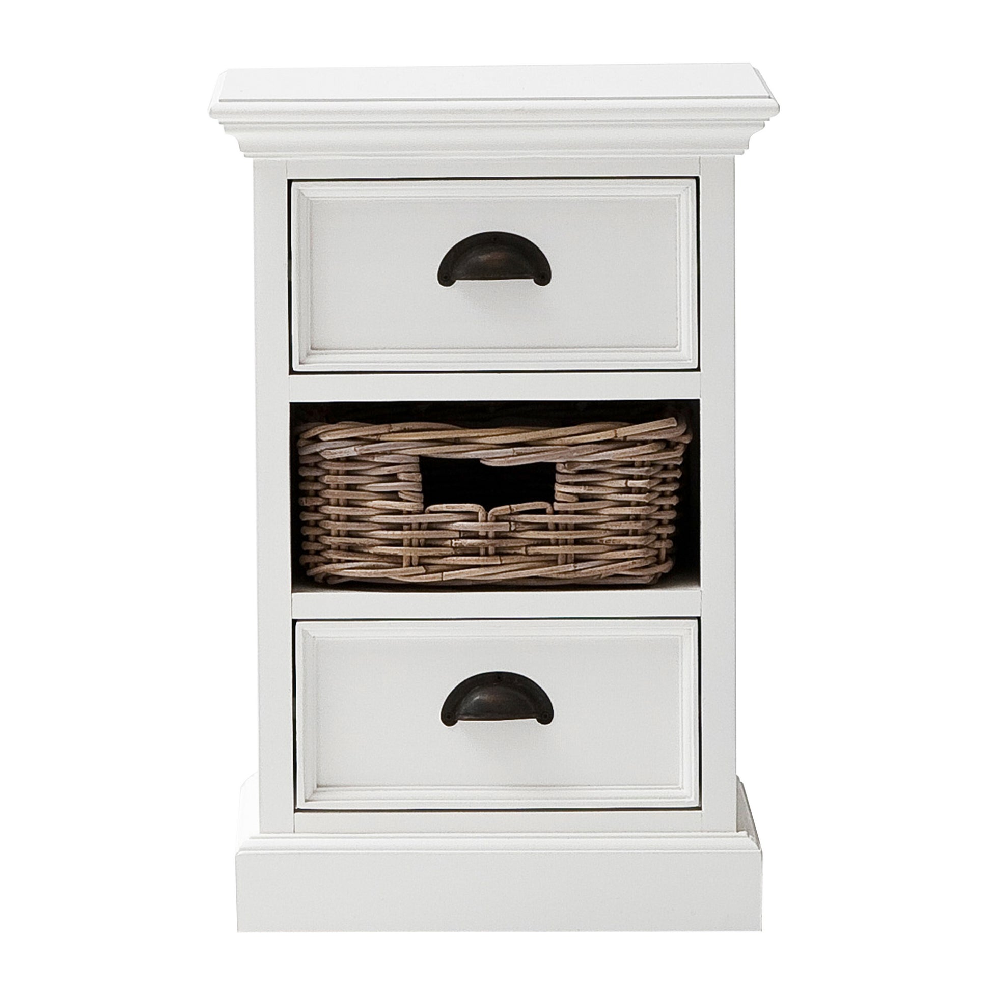 NovaSolo Halifax Classic White Finish Bedside Storage Unit with Basket - Oakavia