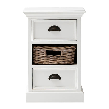 NovaSolo Halifax Classic White Finish Bedside Storage Unit with Basket - Oakavia