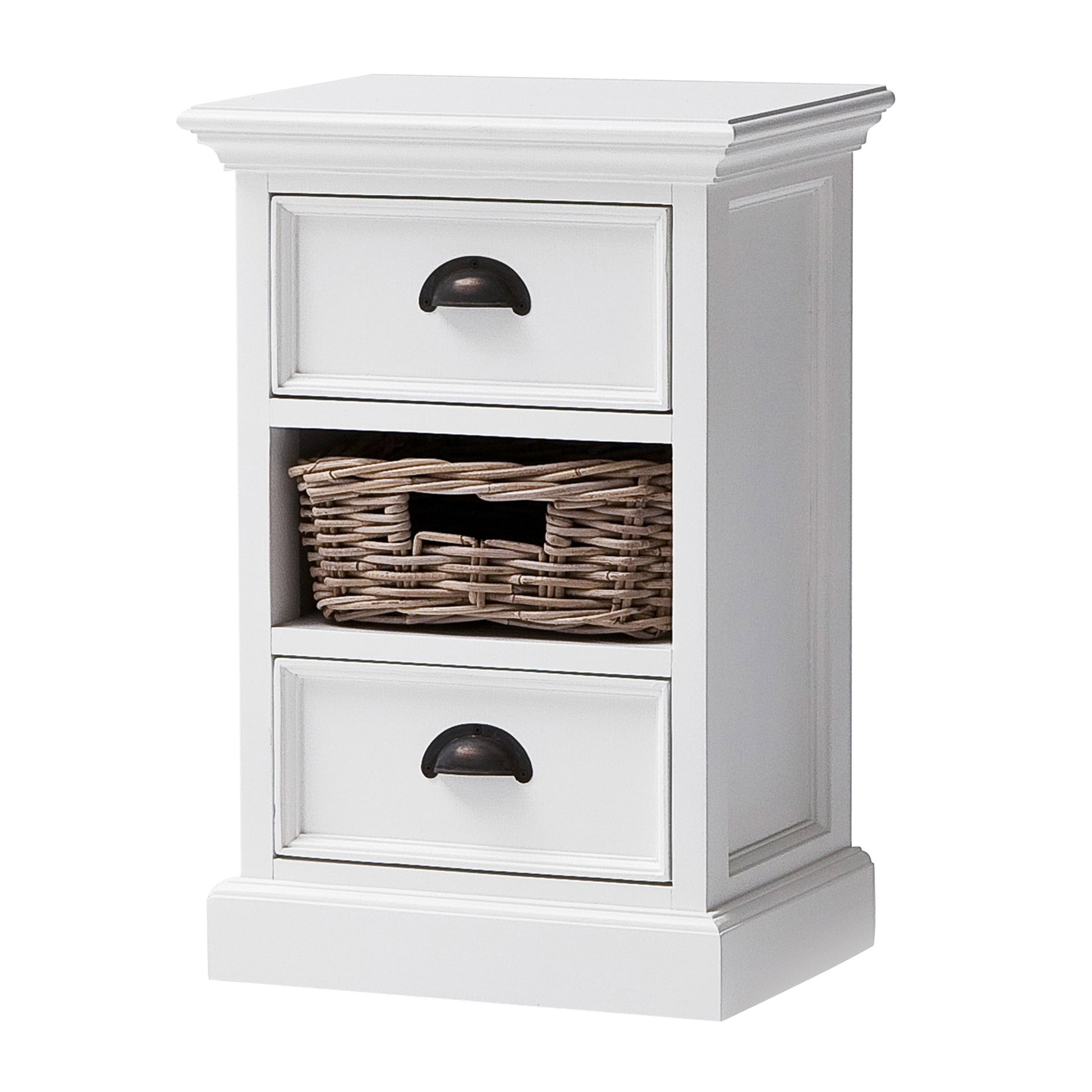 NovaSolo Halifax Classic White Finish Bedside Storage Unit with Basket - Oakavia