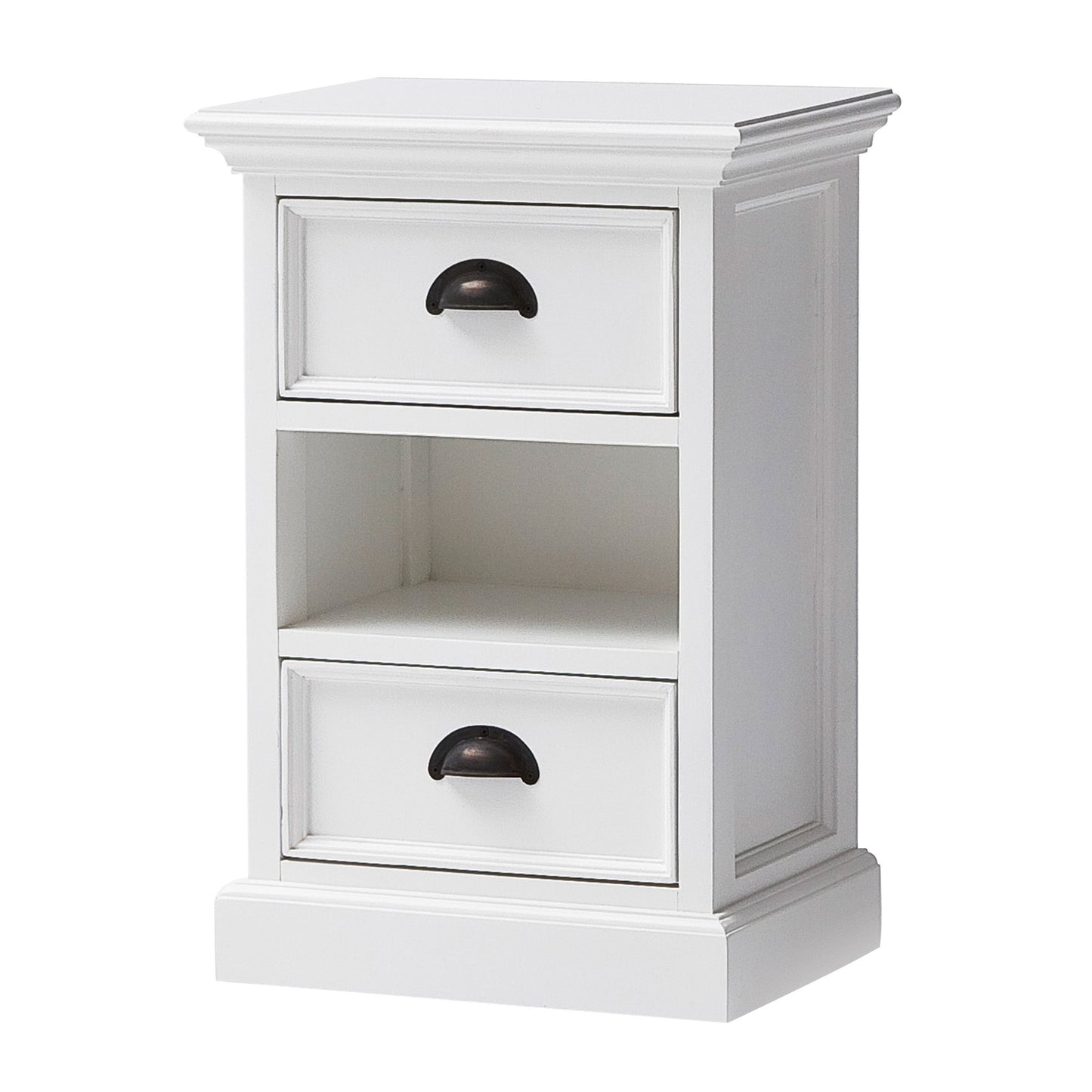 NovaSolo Halifax Classic White Finish Bedside Storage Unit with Basket - Oakavia