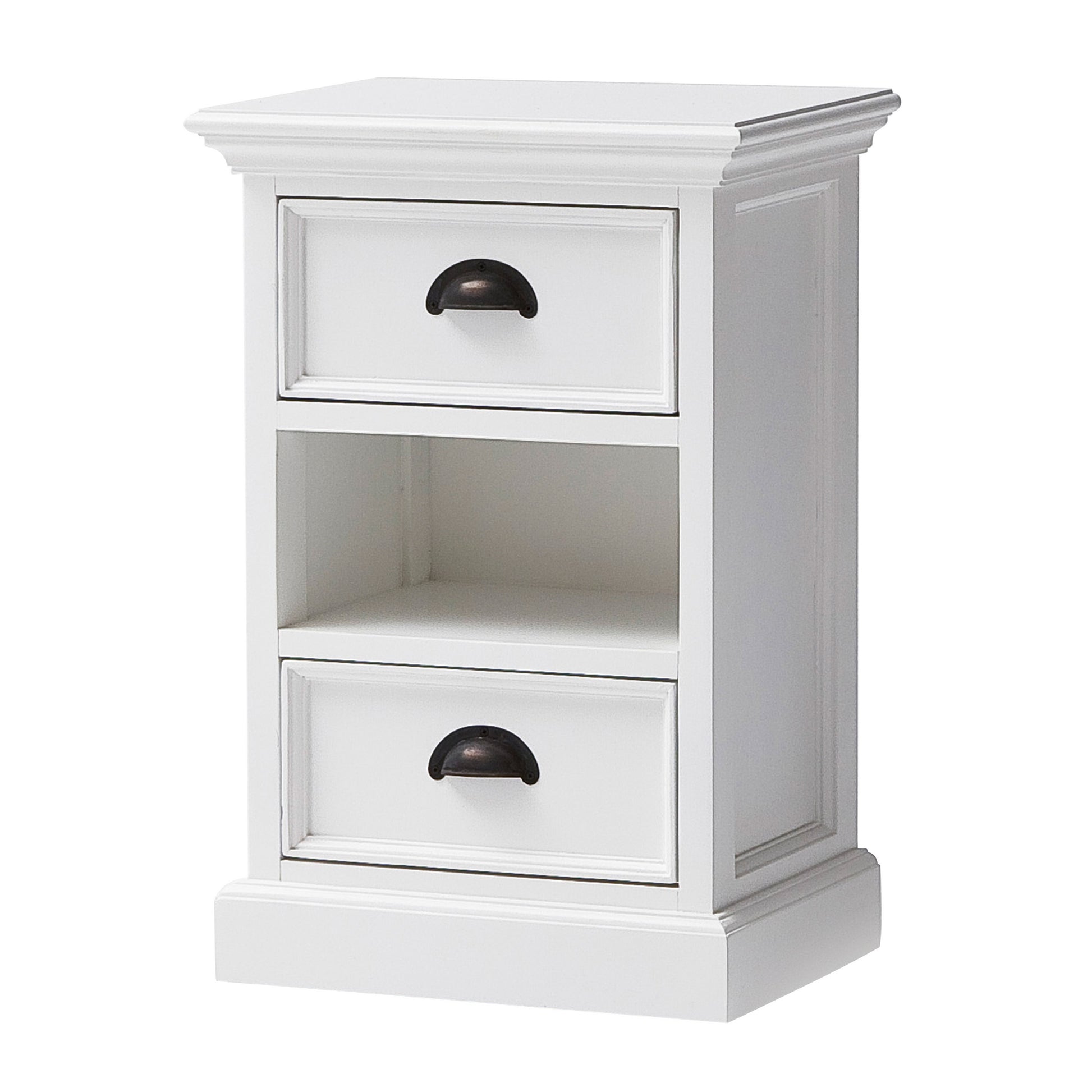 NovaSolo Halifax Classic White Finish Bedside Storage Unit with Basket - Oakavia