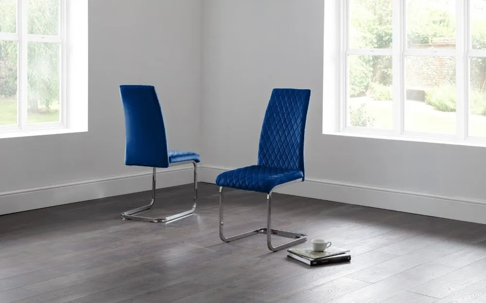 CALABRIA VELVET CANTILEVER DINING CHAIR - BLUE Julian Bowen