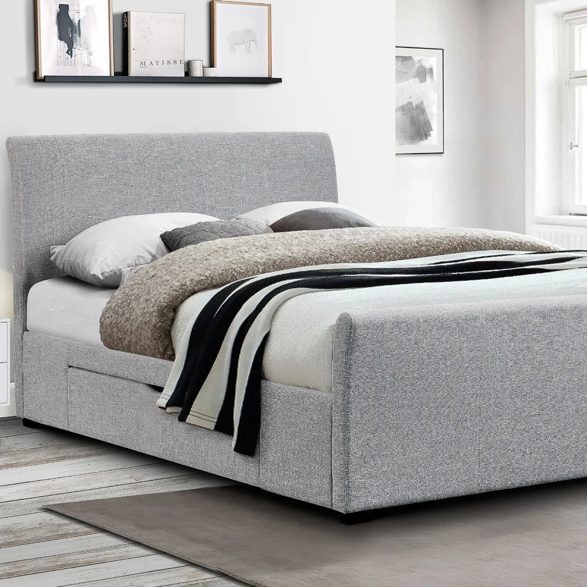 Capri Fabric Bed with Drawers - Light Grey 135cm Double Julian Bowen