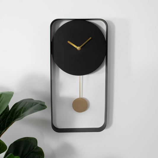 Matte Black Metal Wall Clock with Gold Details - Oakavia