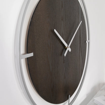 Minimalist Wood & Silver Wall Clock - Oakavia