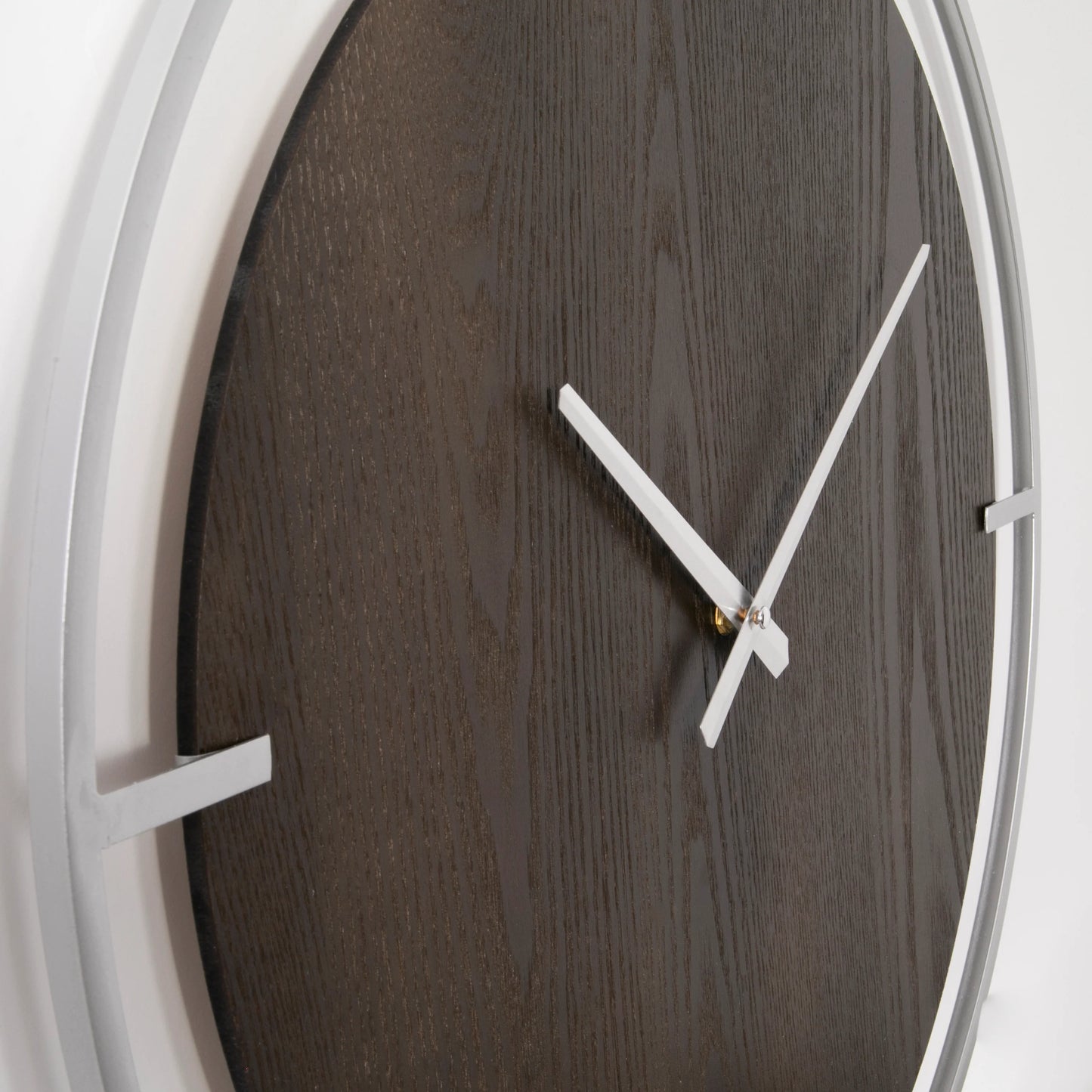 Minimalist Wood & Silver Wall Clock - Oakavia