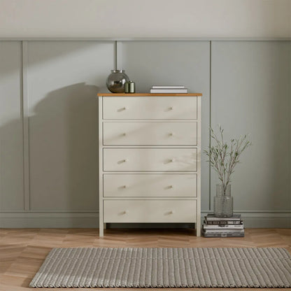 Coxmoor 5 Drawer Wide Chest -  Ivory & Oak