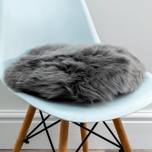 Grey Round Sheepskin Chair Pad - Oakavia