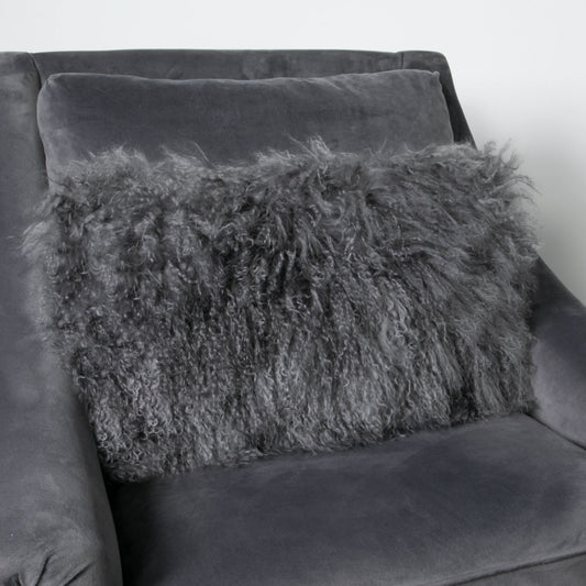 Grey Curly Sheepskin Cushion 30x50cm - Oakavia