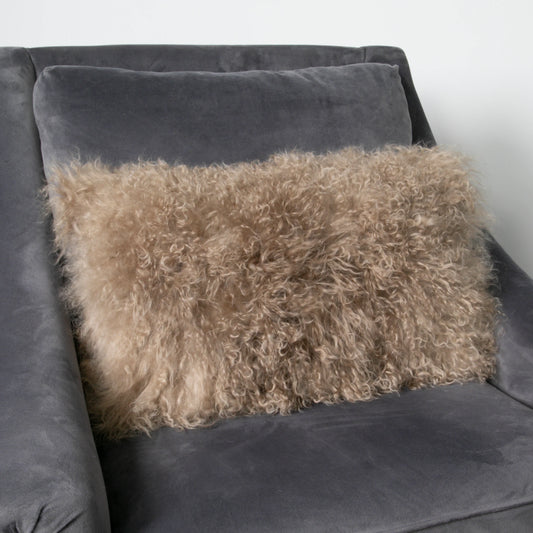 Light Brown Curly Sheepskin Cushion 30 x 50cm - Oakavia