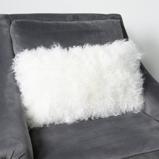 Natural White Curly Sheepskin Cushion  30 x 50cm - Oakavia