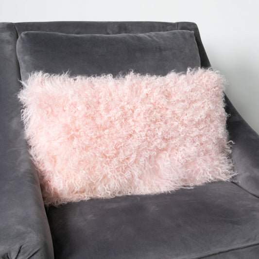 Pink Curly Sheepskin Cushion 30 x 50cm - Oakavia