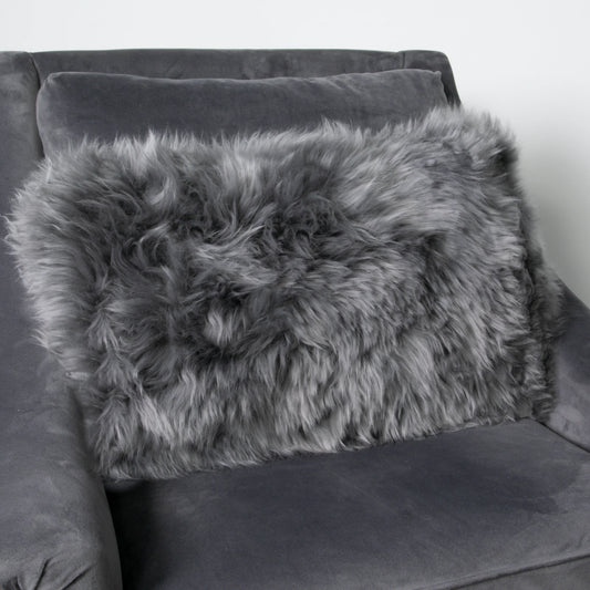 Grey Long Hair Sheepskin Cushion 30 x 50cm - Oakavia