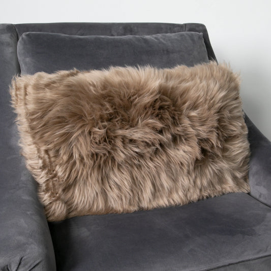 Light Brown Long Hair Sheepskin Cushion 30 x 50cm - Oakavia