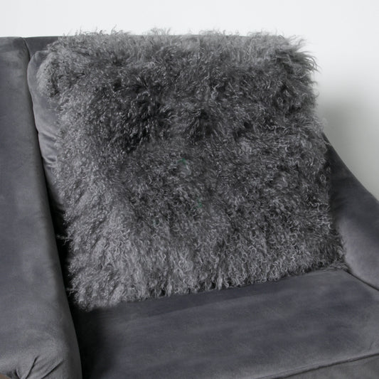 Grey Curly Sheepskin Cushion 45x45cm - Oakavia