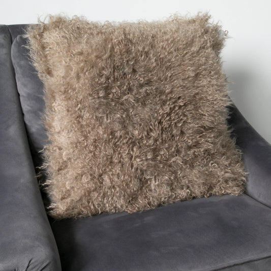 Light Brown Curly Sheepskin Cushion 45x45cm - Oakavia