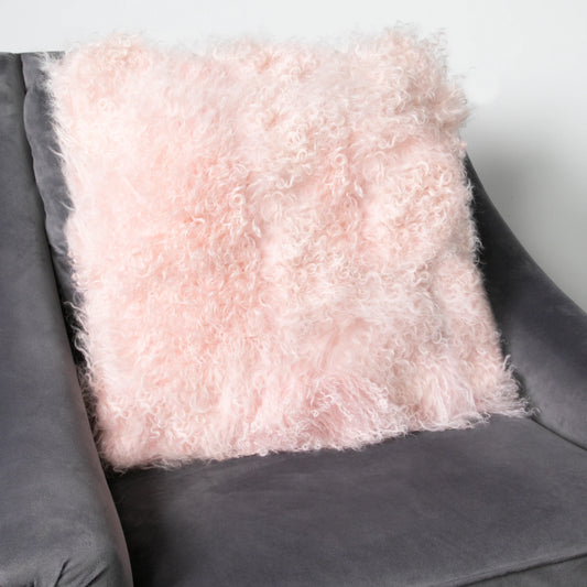 Pink Curly Sheepskin Cushion 45 x 45cm - Oakavia