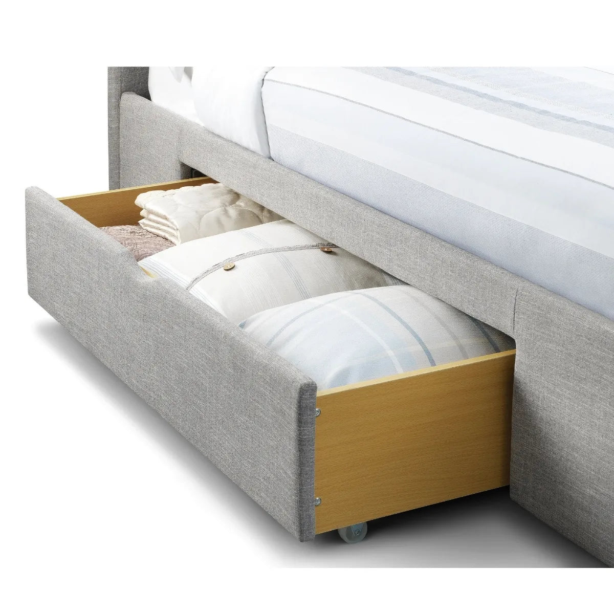 Capri Fabric Bed with Drawers - Light Grey 150cm King Size Julian Bowen