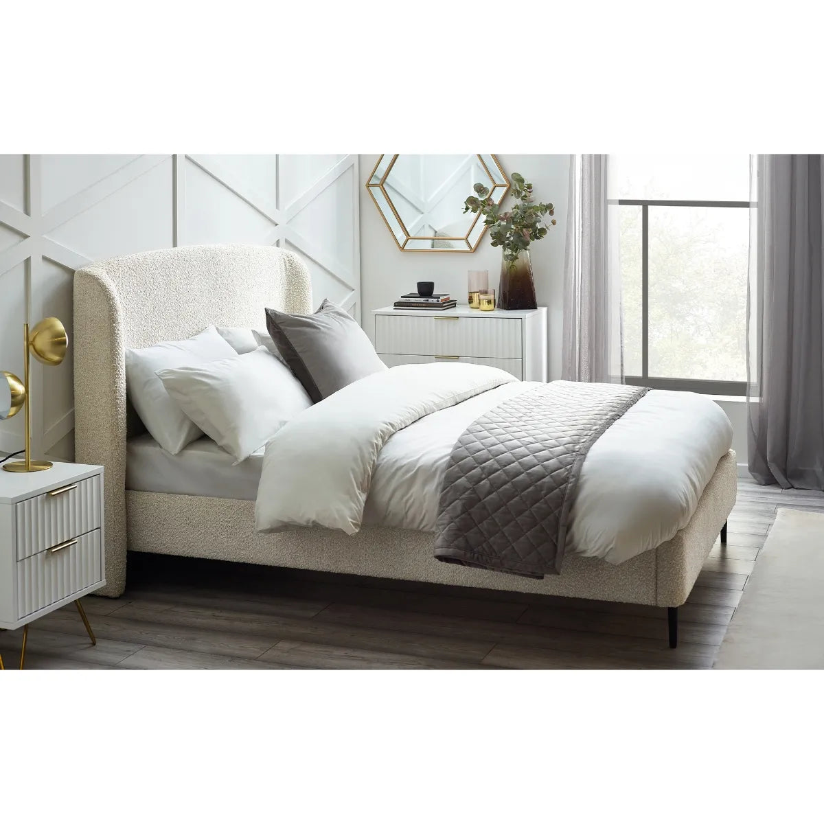 Eden Boucle Bed 135cm Double - Ivory Julian Bowen