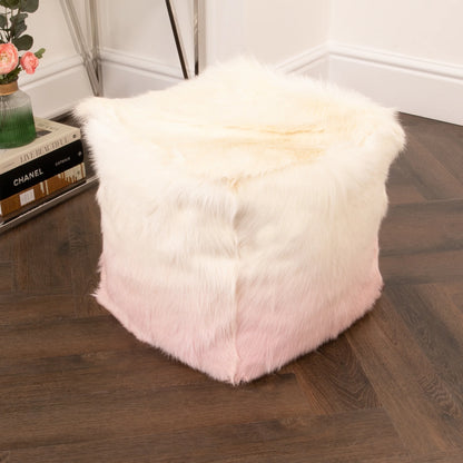 Ivory/Pink Goatskin Ombre Pouffe - Oakavia