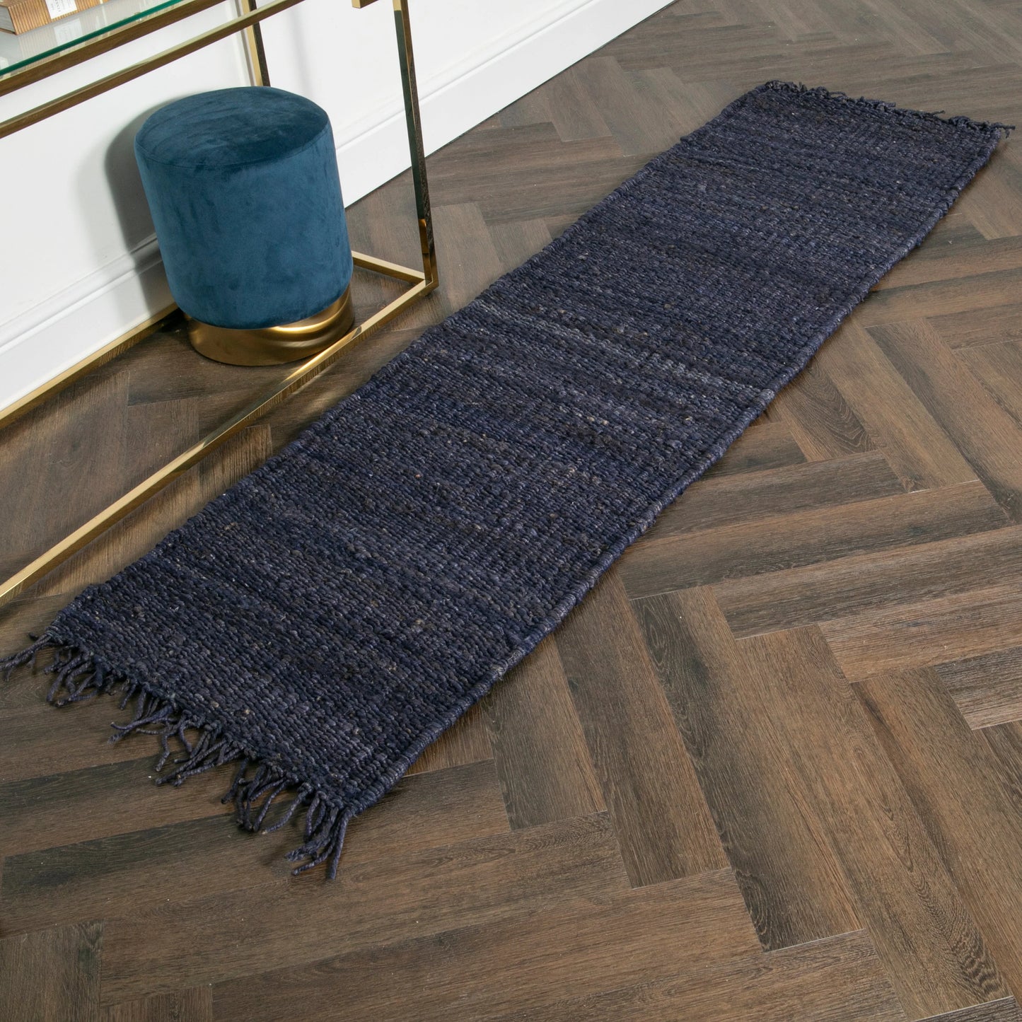 Chunky Navy Jute Runner Rug 60 x 230cm - Oakavia