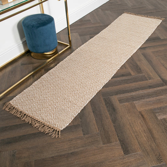 Geometric Jute & Cotton Runner Rug 60 x 230cm - Oakavia