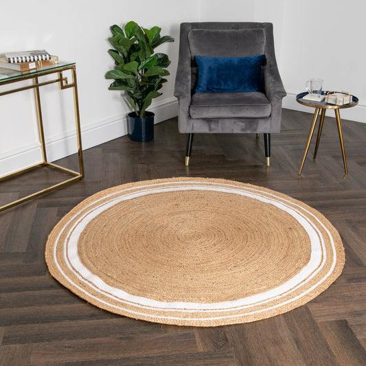 Striped Round Jute Rug 150cm - Oakavia