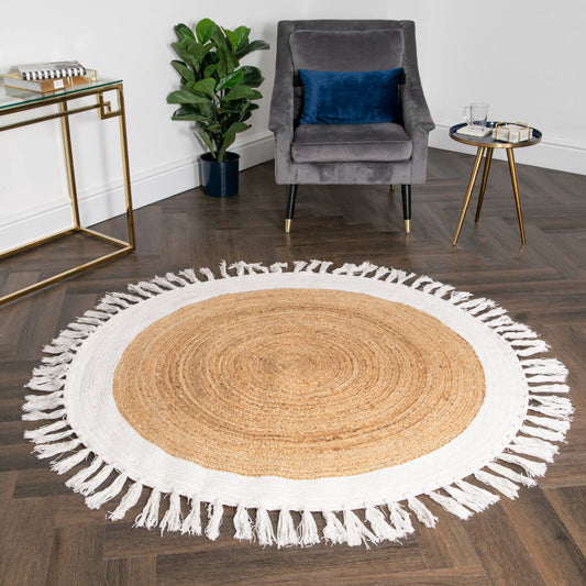 Round Jute Rug With Tassles 150cm - Oakavia