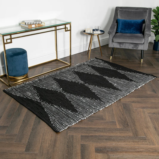 Lea Diamond Leather & Cotton Rug 120 x 180cm - Oakavia