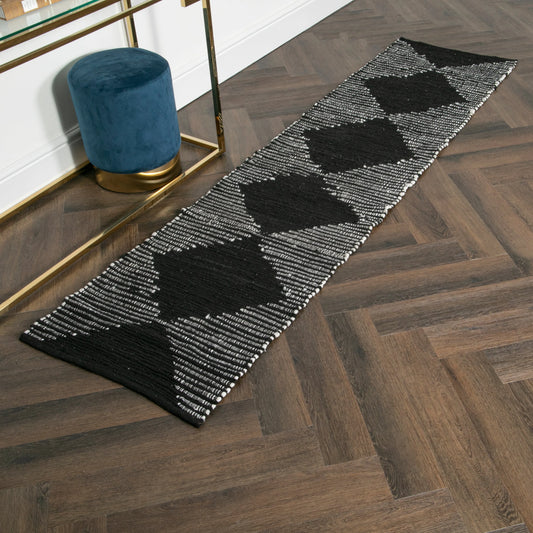 Lea Diamond Leather & Cotton Runner Rug 60 x 230cm - Oakavia