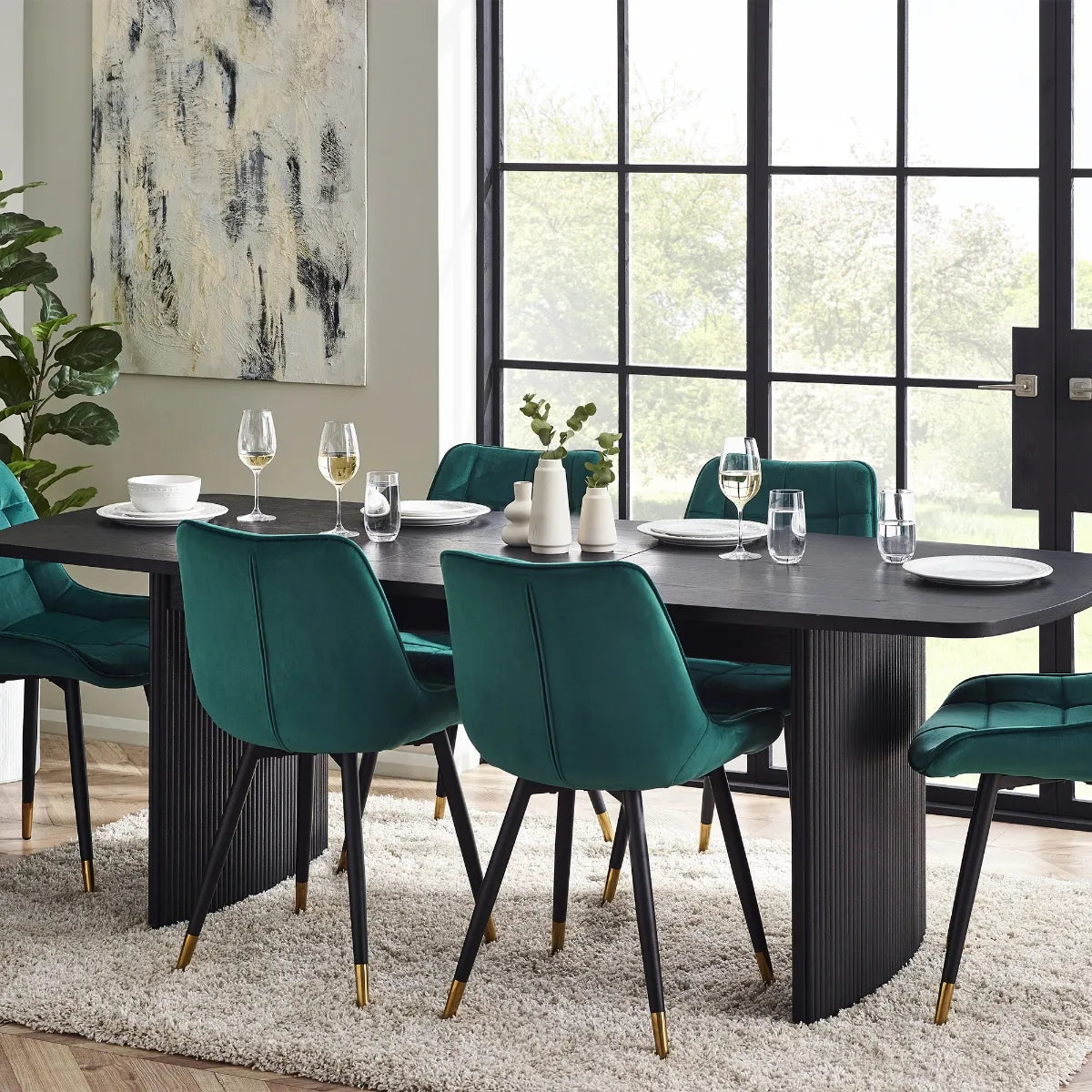 Louis Fluted Extending Dining Table - Black