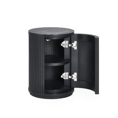 Louis Fluted Side Table With Door - Black