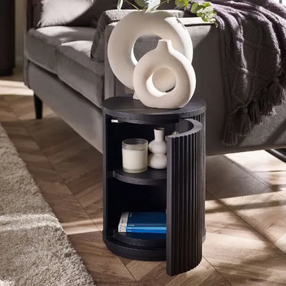 Louis Fluted Side Table With Door - Black