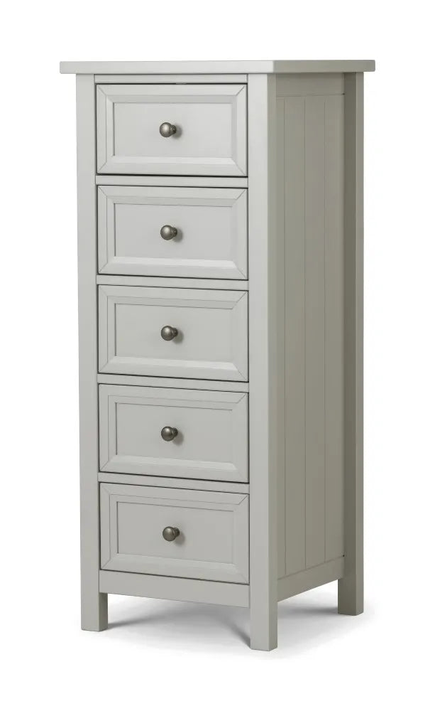 Maine 5 Drawer Tall Chest- Dove Grey Julian Bowen