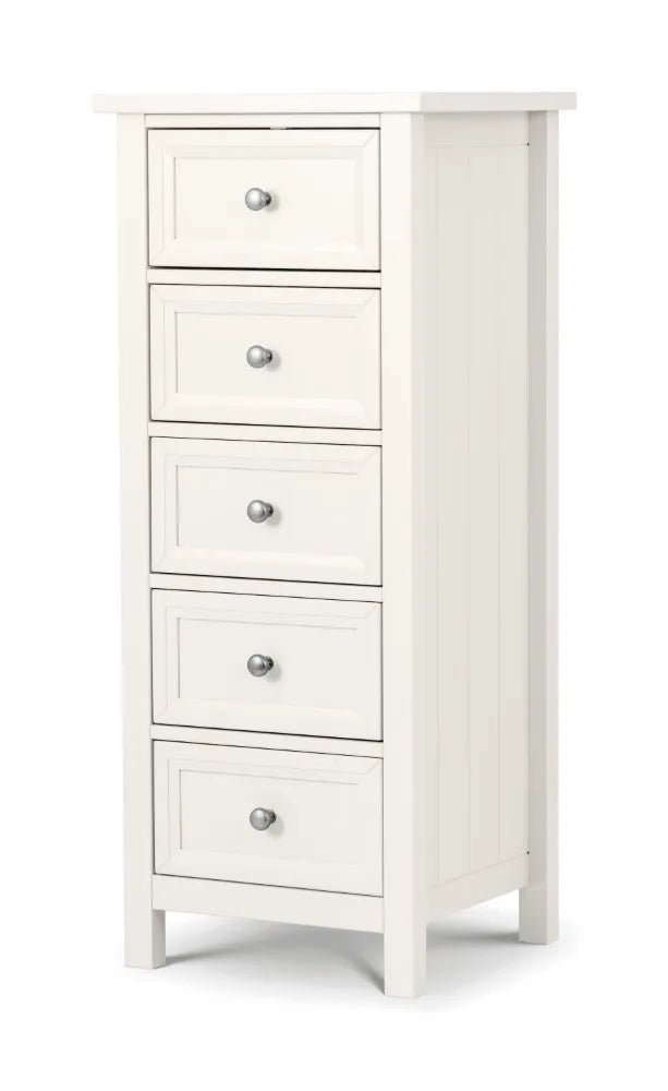 Maine 5 Drawer Tall Chest - Surf White Julian Bowen