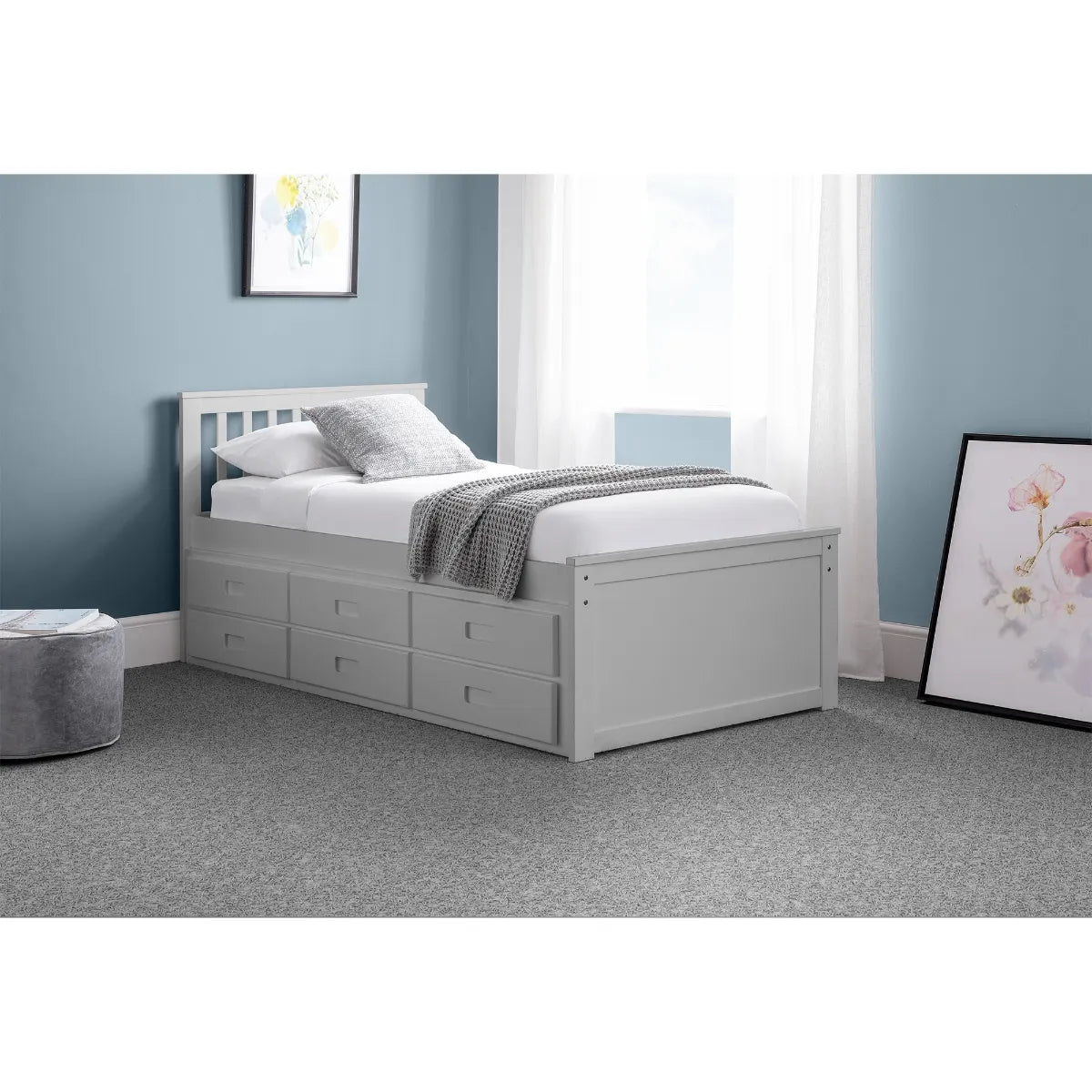 Maisie Bed with Underbed and Drawers - Light Grey Julian Bowen