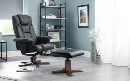 Malmo Swivel Recliner & Stool Black Julian Bowen