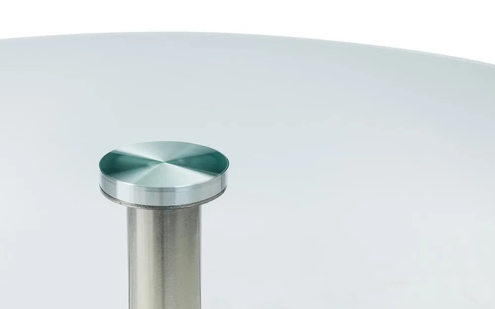 MILAN ROUND GLASS BRUSHED STEEL PEDESTAL TABLE Julian Bowen